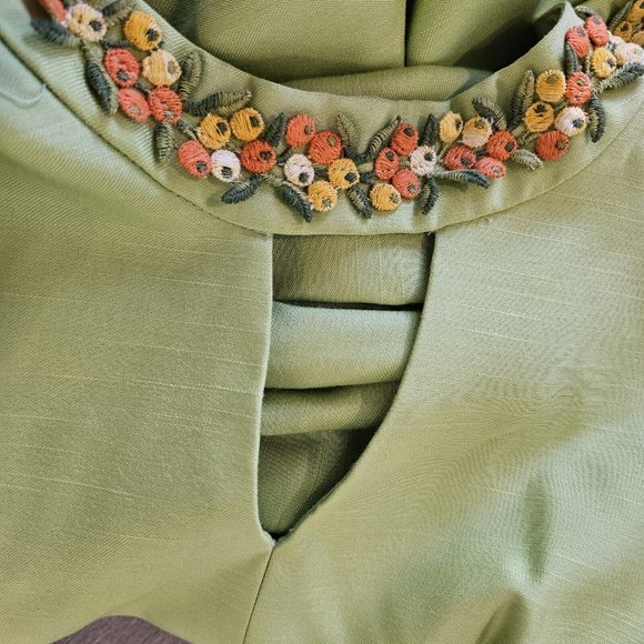 Vintage 60s XS/S Lime Green Sleeveless Long Maxi Dress Raw Silk Retro Hostess - Picture 7 of 15